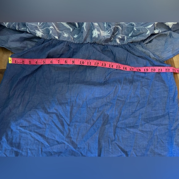 Roper Blue Off-Shoulder Top with white Floral Embroidery - Picture 2 of 5